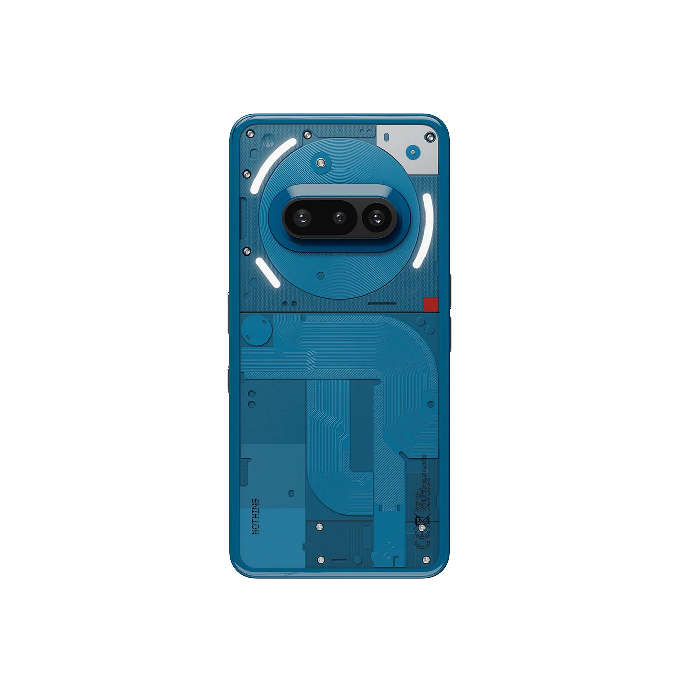 Nothing Phone (3a) בצבע כחול עם גב שקוף ושלוש מצלמות אחוריות בשורה
