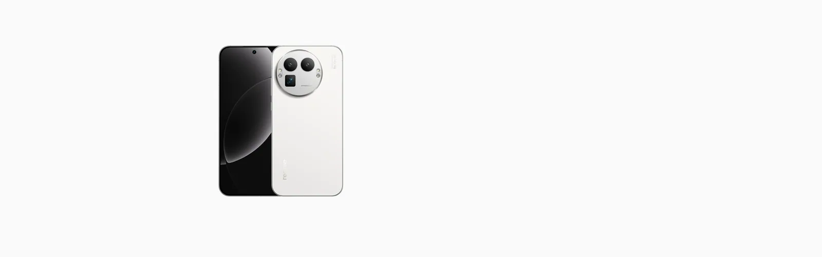 ריאלמי GT 8 Pro בצבע Diary White במבט מלפנים ומאחור עם מצלמות ריקו GR