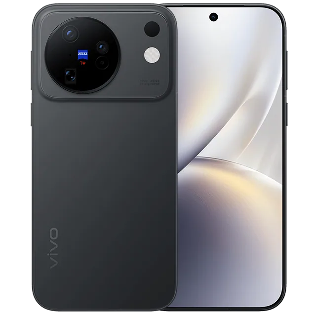 vivo X500 בצבע שחור, מבט על מודול המצלמות המעוגל ועל המסך הקדמי