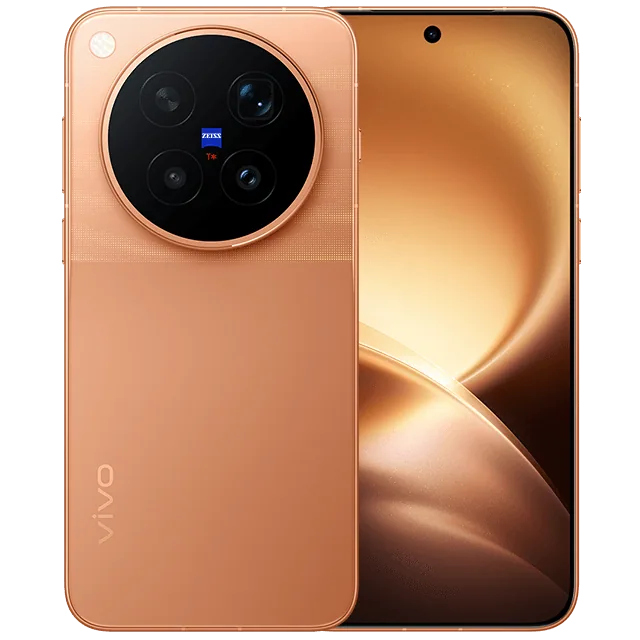 vivo X500 Pro Max בצבע כתום, מבט על הגב עם עיגול המצלמות ועל המסך